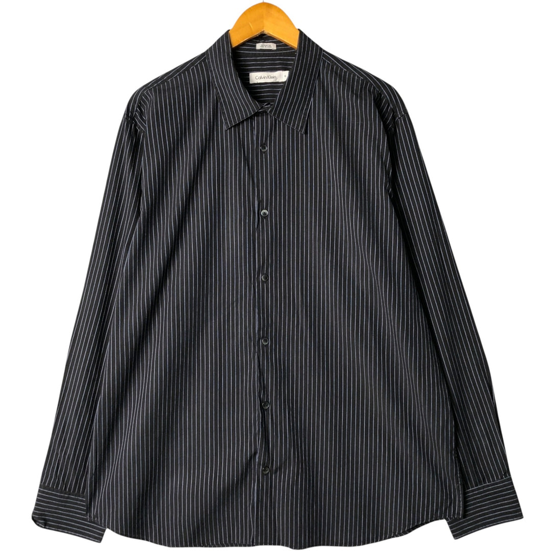 2000s~ Calvin Klein long-sleeved cotton striped shirt, men's size XL cotton black type Vintage Second Hand