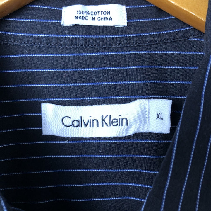 2000s~ Calvin Klein long-sleeved cotton striped shirt, men's size XL cotton black type Vintage Second Hand