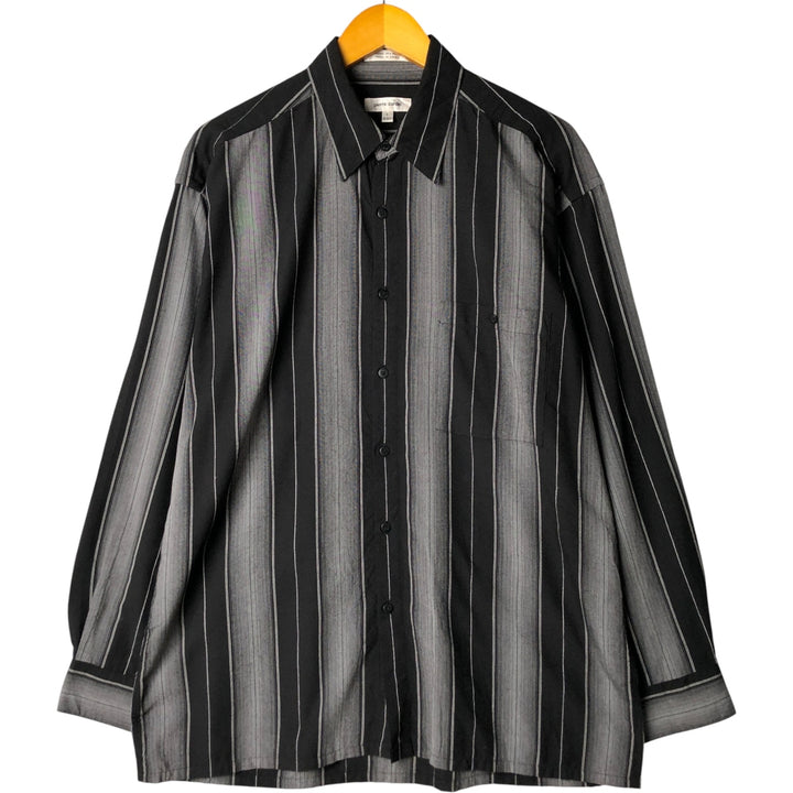 Pierre Cardin Striped Pattern Long Sleeve Rayon Shirt, Men's Size L Rayon black type Vintage Second Hand