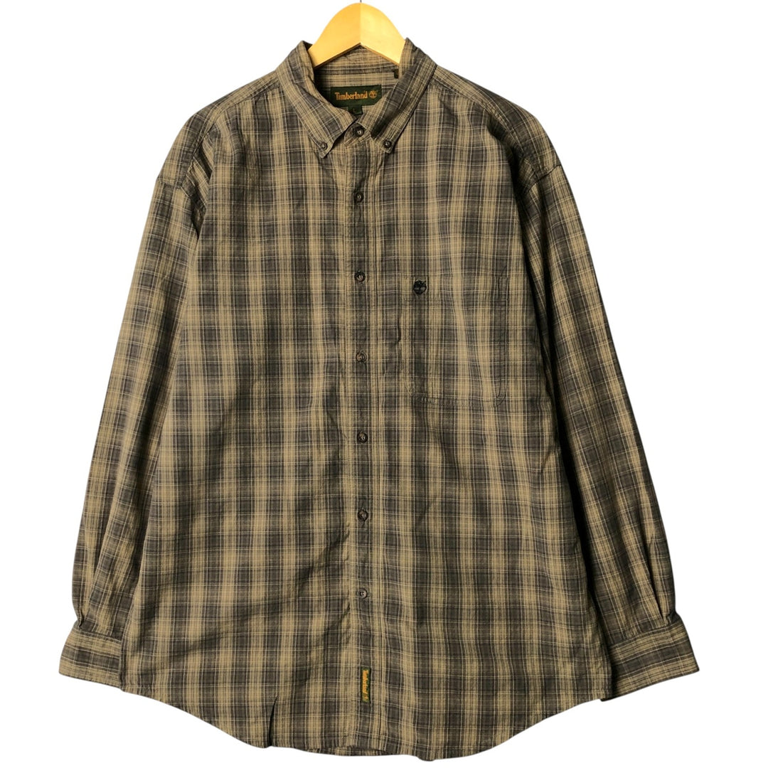 Vintage 90s-00'S Timberland long-sleeved button-down check shirt, men's size L cotton Charcoal Vintage Second Hand