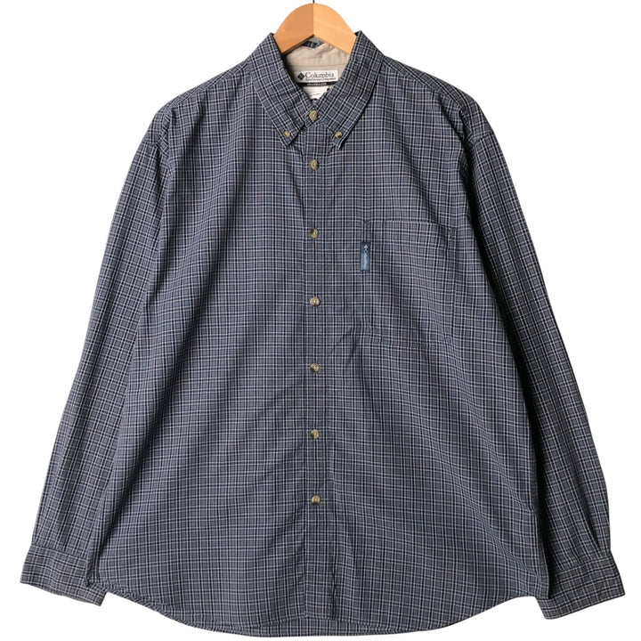 Columbia long-sleeved button-down check shirt, men's size L cotton Charcoal Vintage Second Hand