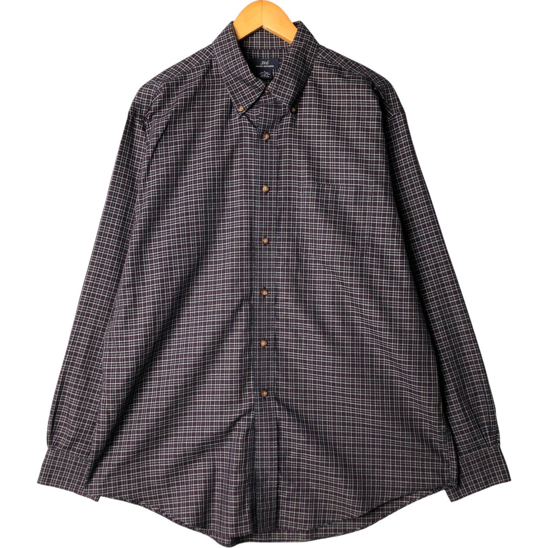 Brooks Brothers 346 Long Sleeve Button-Down Check Shirt, Men's Size L cotton navy blue type Vintage Second Hand