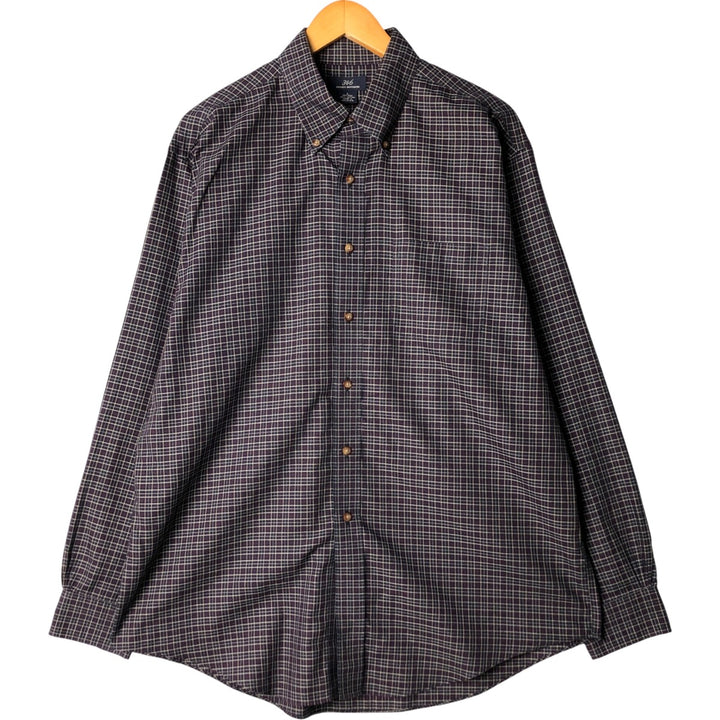 Brooks Brothers 346 Long Sleeve Button-Down Check Shirt, Men's Size L cotton navy blue type Vintage Second Hand
