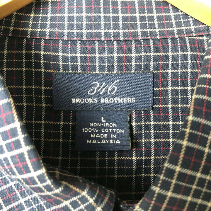 Brooks Brothers 346 Long Sleeve Button-Down Check Shirt, Men's Size L cotton navy blue type Vintage Second Hand