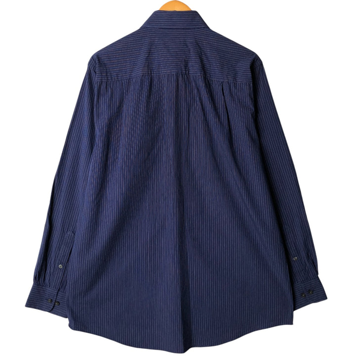 Calvin Klein wide-collar long-sleeved cotton striped shirt, men's size L cotton Navy blue Vintage Second Hand