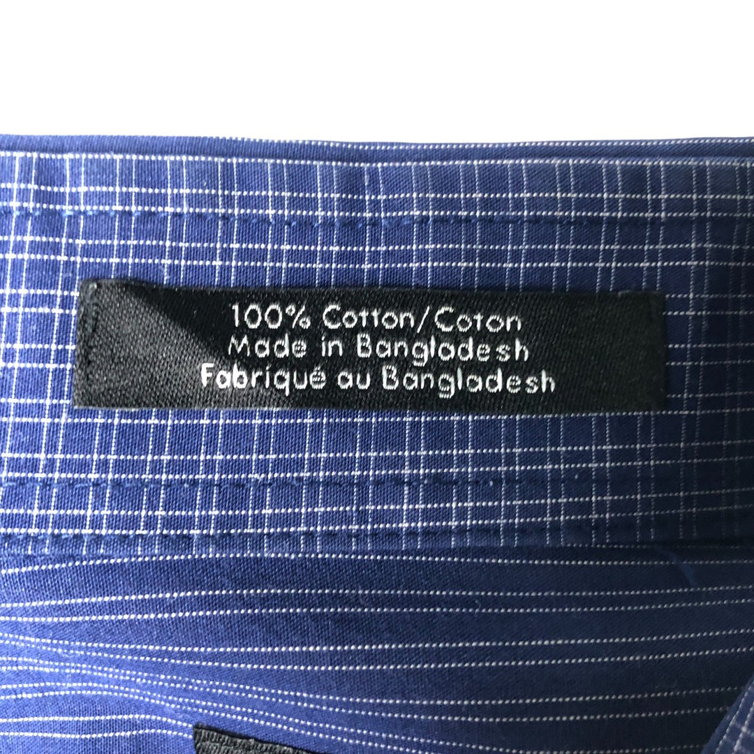 Calvin Klein wide-collar long-sleeved cotton striped shirt, men's size L cotton Navy blue Vintage Second Hand