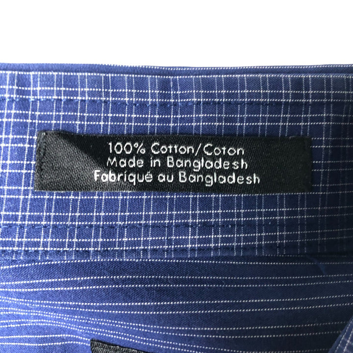 Calvin Klein wide-collar long-sleeved cotton striped shirt, men's size L cotton Navy blue Vintage Second Hand