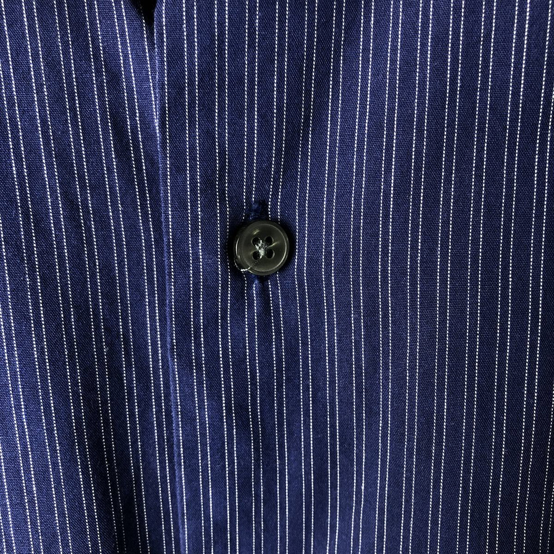 Calvin Klein wide-collar long-sleeved cotton striped shirt, men's size L cotton Navy blue Vintage Second Hand