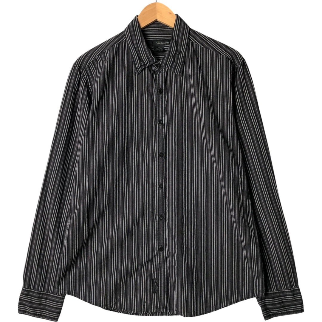 Calvin Klein Jeans Long Sleeve Cotton Striped Shirt, Men's Size L cotton black type Vintage Second Hand