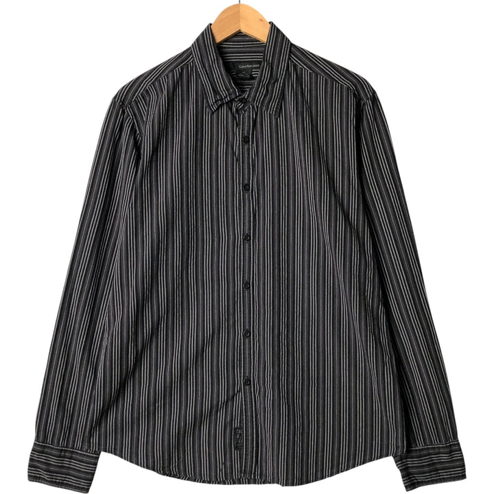 Calvin Klein Jeans Long Sleeve Cotton Striped Shirt, Men's Size L cotton black type Vintage Second Hand
