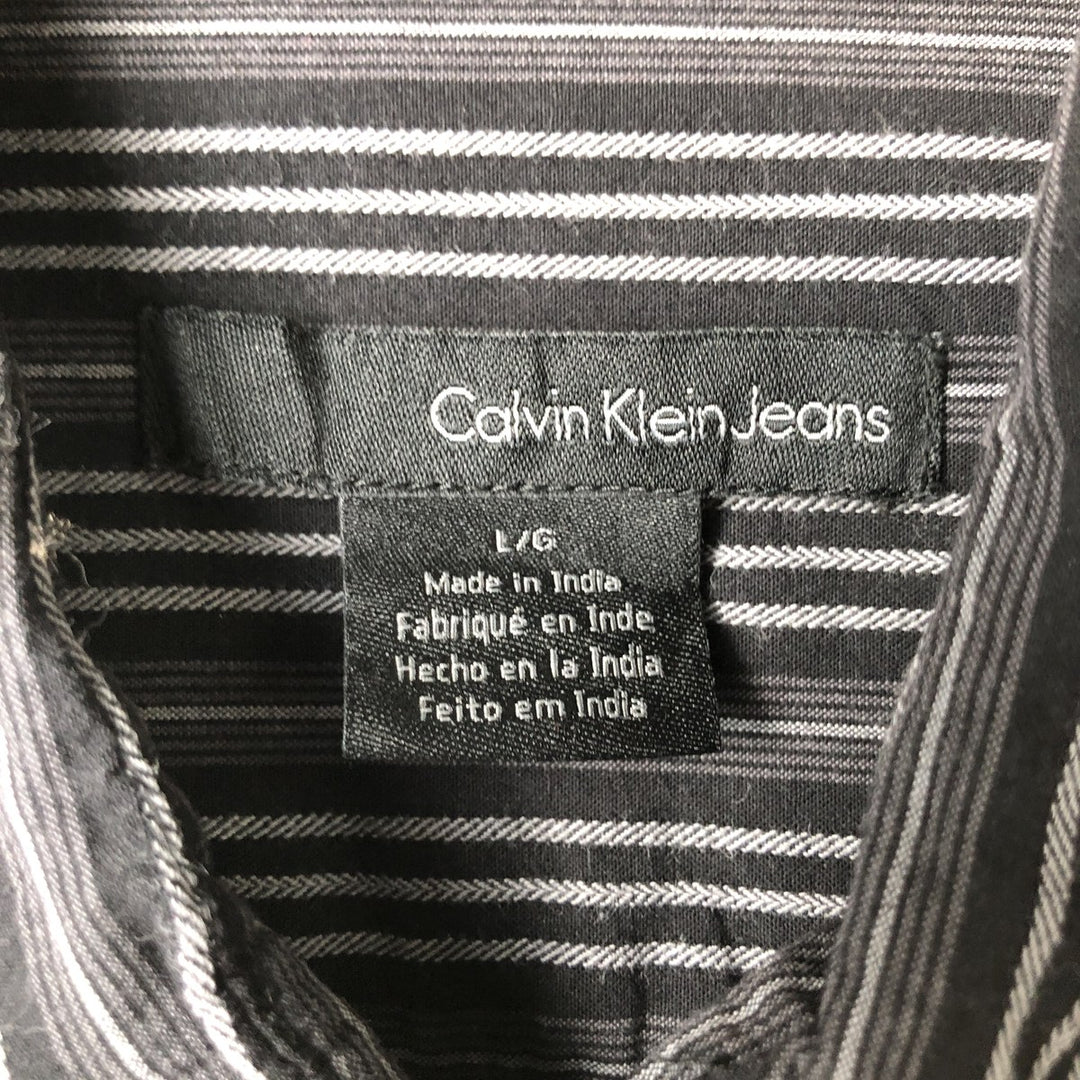 Calvin Klein Jeans Long Sleeve Cotton Striped Shirt, Men's Size L cotton black type Vintage Second Hand