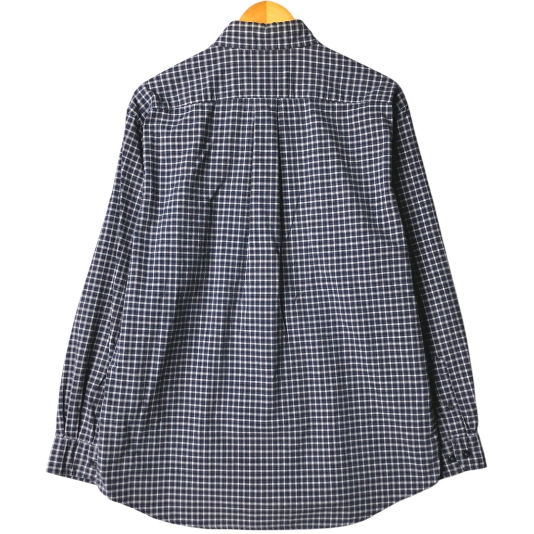 Eddie Bauer Long Sleeve Button-Down Check Shirt, Men's Size M cotton navy blue type Vintage Second Hand