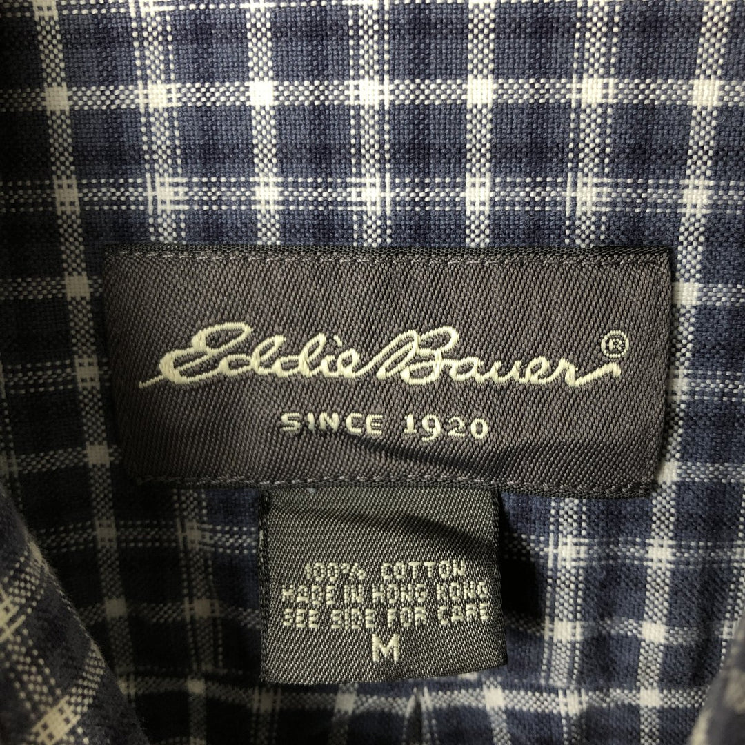 Eddie Bauer Long Sleeve Button-Down Check Shirt, Men's Size M cotton navy blue type Vintage Second Hand
