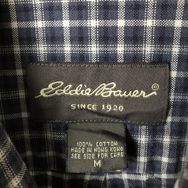 Eddie Bauer Long Sleeve Button-Down Check Shirt, Men's Size M cotton navy blue type Vintage Second Hand