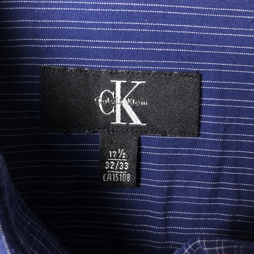 90s-00'S Vintage Calvin Klein Long Sleeve Wide Collar Cotton Striped Shirt, Men's Size XL cotton Navy blue Vintage Second Hand