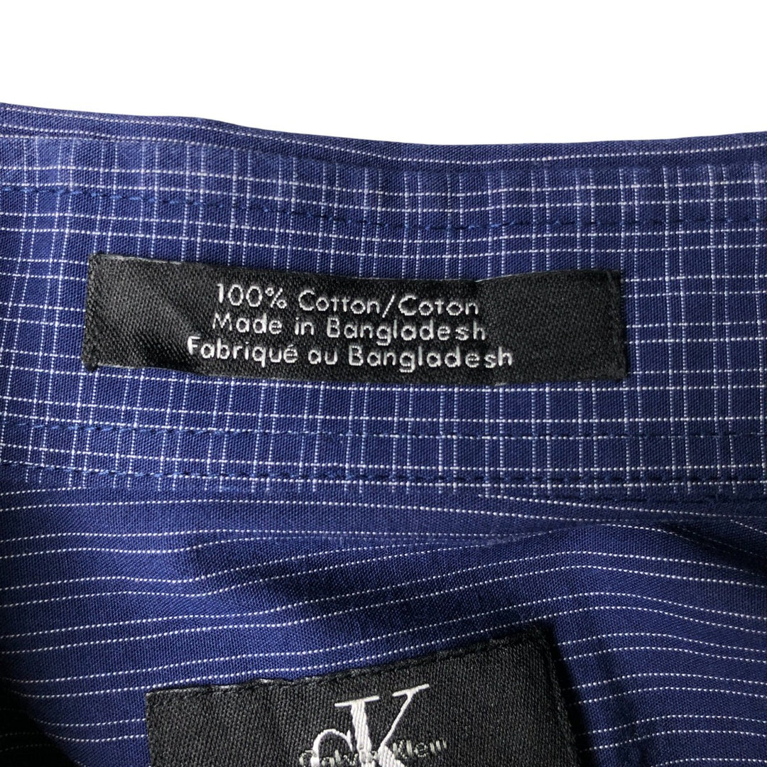 90s-00'S Vintage Calvin Klein Long Sleeve Wide Collar Cotton Striped Shirt, Men's Size XL cotton Navy blue Vintage Second Hand