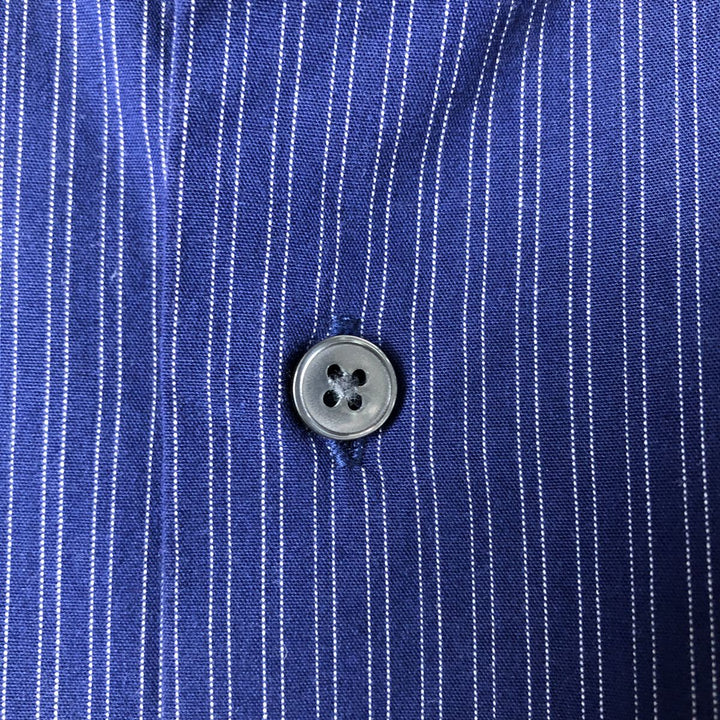 90s-00'S Vintage Calvin Klein Long Sleeve Wide Collar Cotton Striped Shirt, Men's Size XL cotton Navy blue Vintage Second Hand