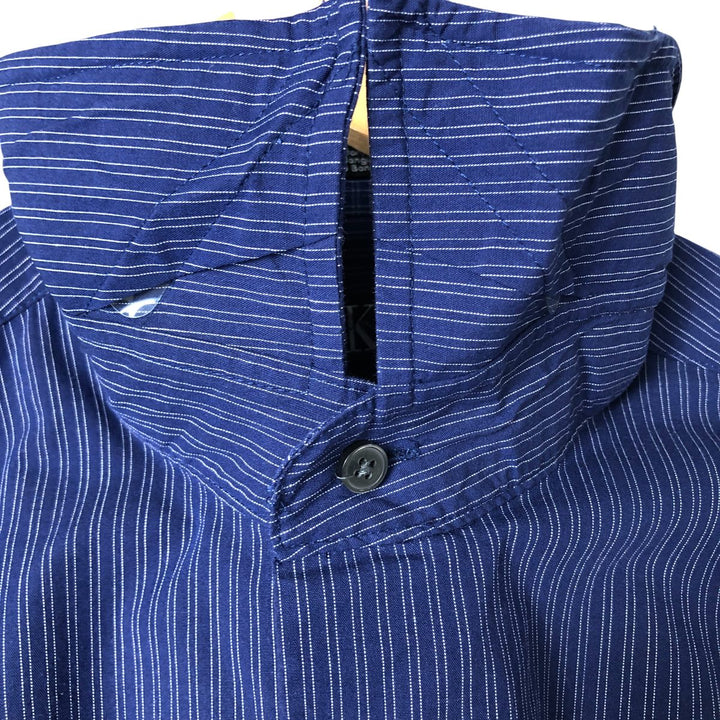 90s-00'S Vintage Calvin Klein Long Sleeve Wide Collar Cotton Striped Shirt, Men's Size XL cotton Navy blue Vintage Second Hand