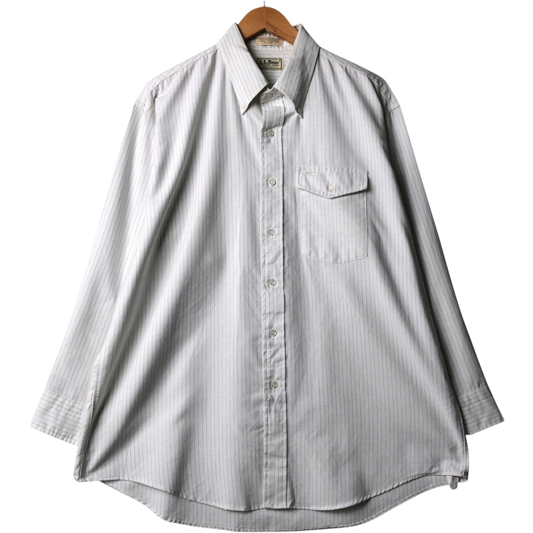 Vintage 80s-90'S LLBean long-sleeved button-down striped shirt, Made in USA, Men's XL cotton white type Vintage Second Hand