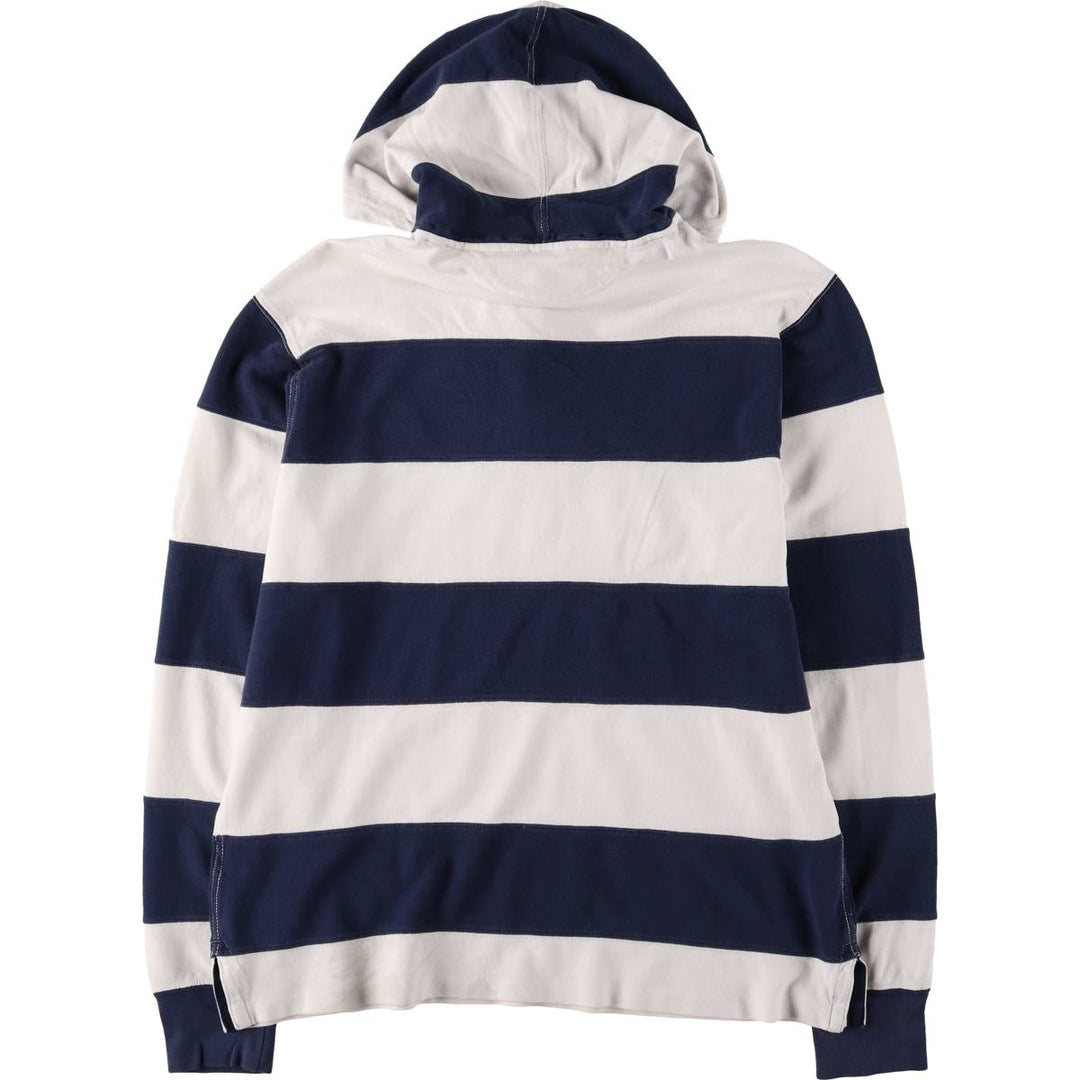 Ralph Lauren striped hooded long-sleeved rugby shirt, size M, men's unclear white type Vintage Second Hand
