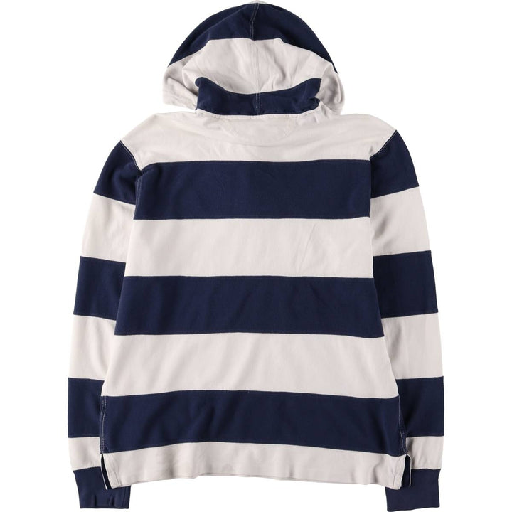Ralph Lauren striped hooded long-sleeved rugby shirt, size M, men's unclear white type Vintage Second Hand