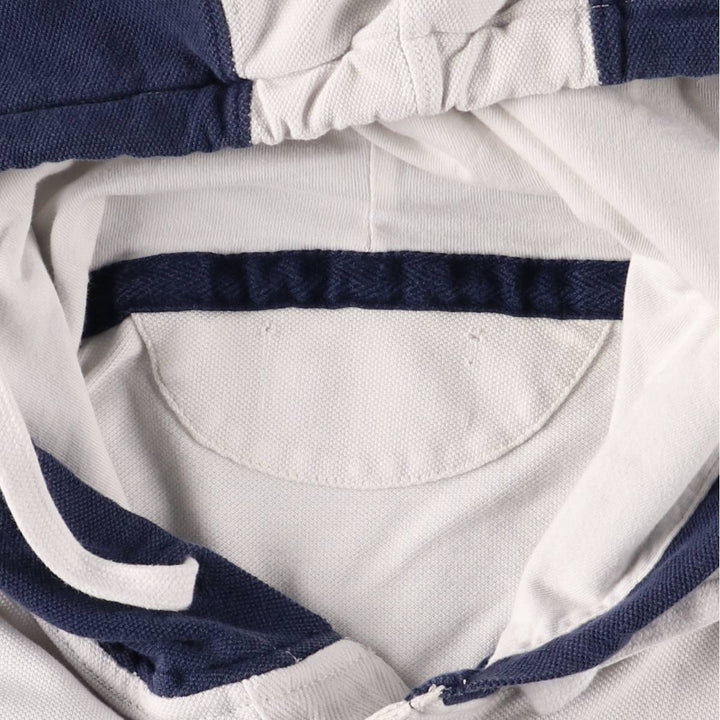 Ralph Lauren striped hooded long-sleeved rugby shirt, size M, men's unclear white type Vintage Second Hand
