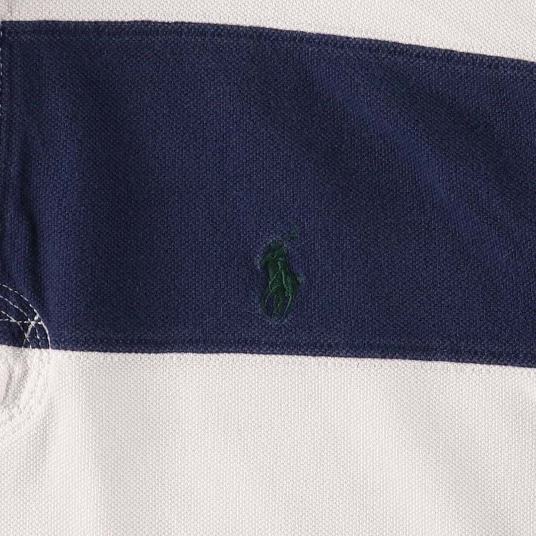 Ralph Lauren striped hooded long-sleeved rugby shirt, size M, men's unclear white type Vintage Second Hand