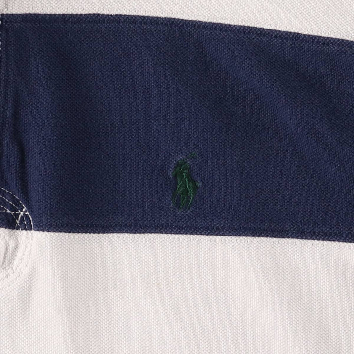 Ralph Lauren striped hooded long-sleeved rugby shirt, size M, men's unclear white type Vintage Second Hand