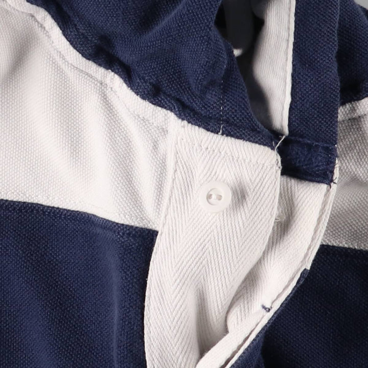 Ralph Lauren striped hooded long-sleeved rugby shirt, size M, men's unclear white type Vintage Second Hand