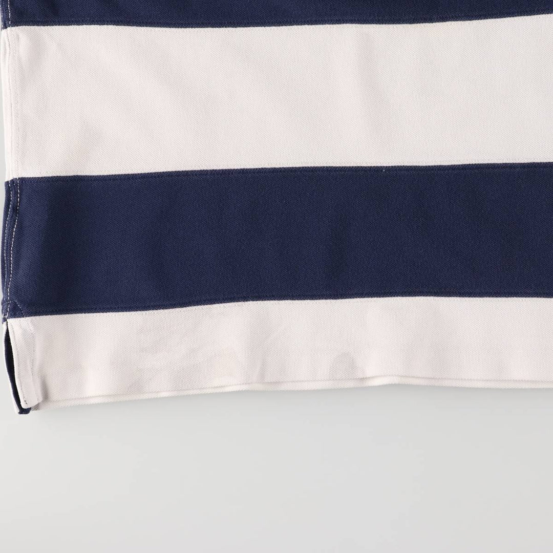 Ralph Lauren striped hooded long-sleeved rugby shirt, size M, men's unclear white type Vintage Second Hand