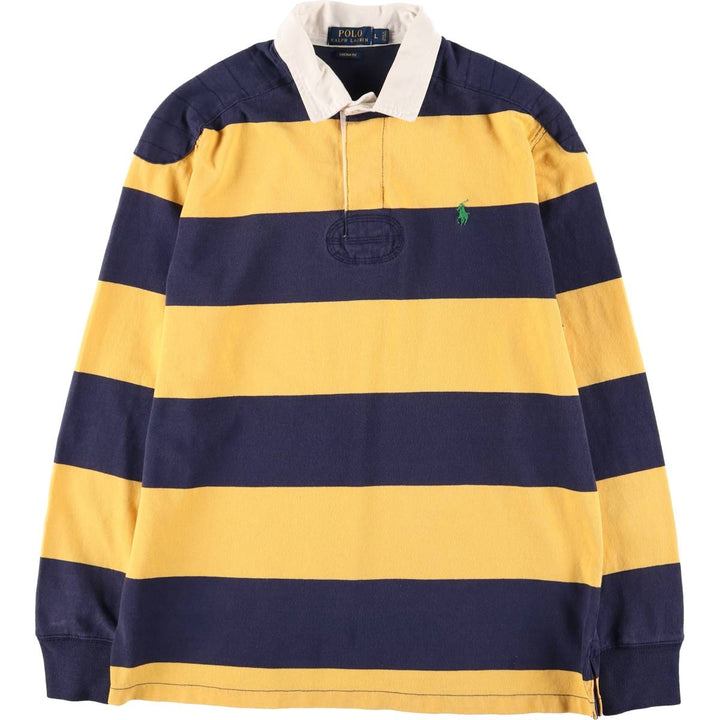 Ralph Lauren POLO RALPH LAUREN CUSTOM FIT Border Pattern Long Sleeve Rugby Shirt Men's L size cotton yellow type Vintage Second Hand
