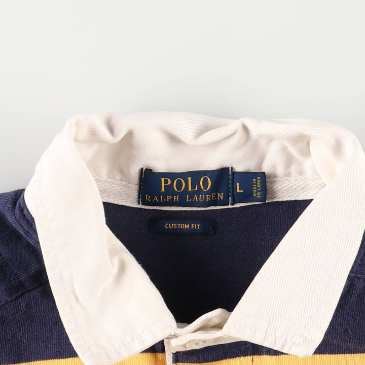 Ralph Lauren POLO RALPH LAUREN CUSTOM FIT Border Pattern Long Sleeve Rugby Shirt Men's L size cotton yellow type Vintage Second Hand