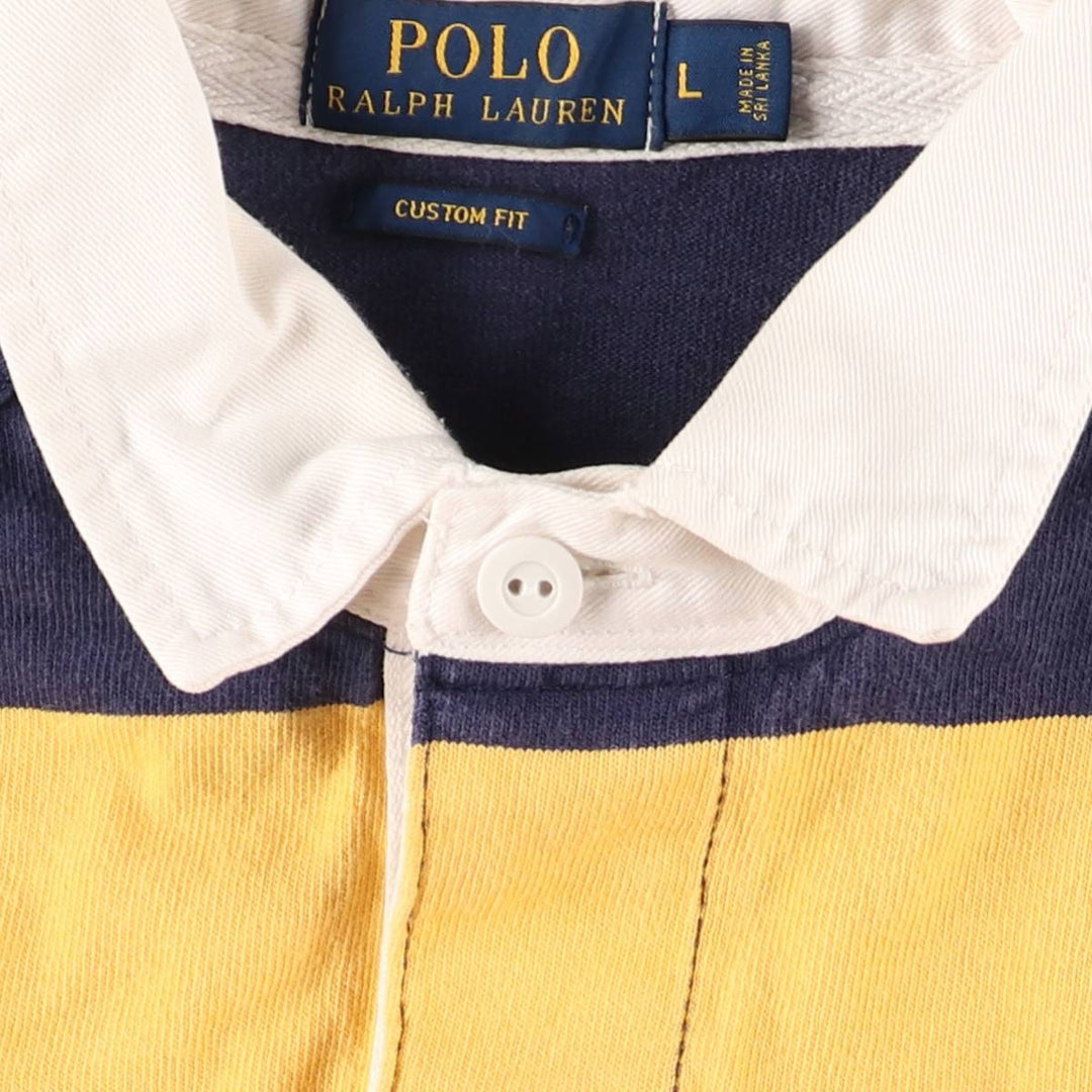 Ralph Lauren POLO RALPH LAUREN CUSTOM FIT Border Pattern Long Sleeve Rugby Shirt Men's L size cotton yellow type Vintage Second Hand