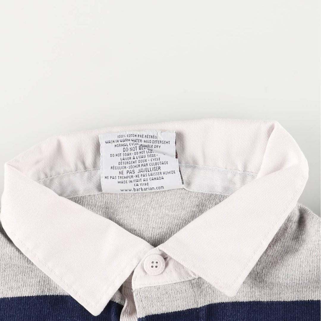 BARBARIAN Border Pattern Long Sleeve Rugby Shirt, Made in Canada, Men's Size L cotton gray type Vintage Second Hand
