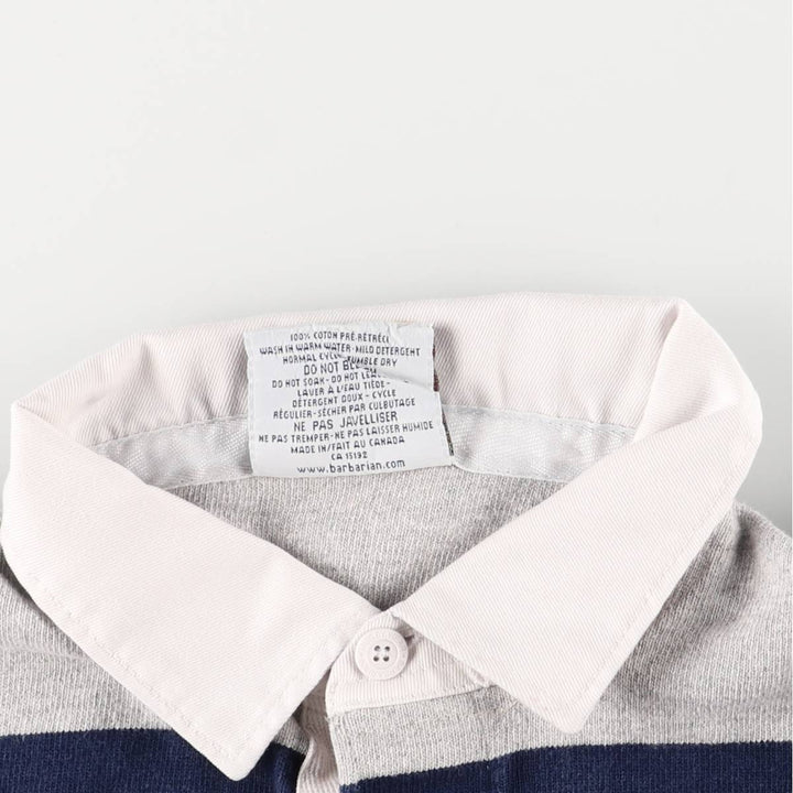 BARBARIAN Border Pattern Long Sleeve Rugby Shirt, Made in Canada, Men's Size L cotton gray type Vintage Second Hand