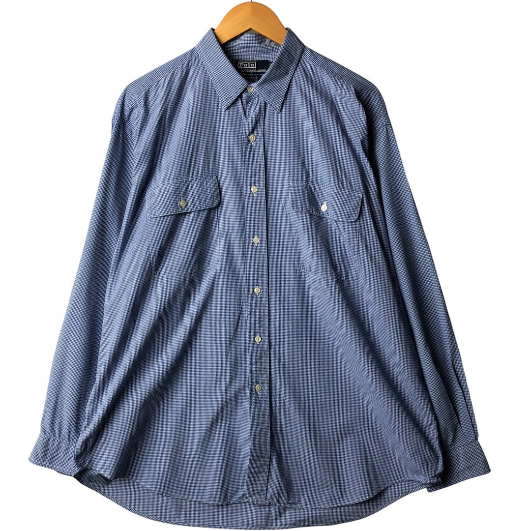 Ralph Lauren POLO by Ralph Lauren gingham check long-sleeved cotton check shirt, men's size XL cotton blue type Vintage Second Hand
