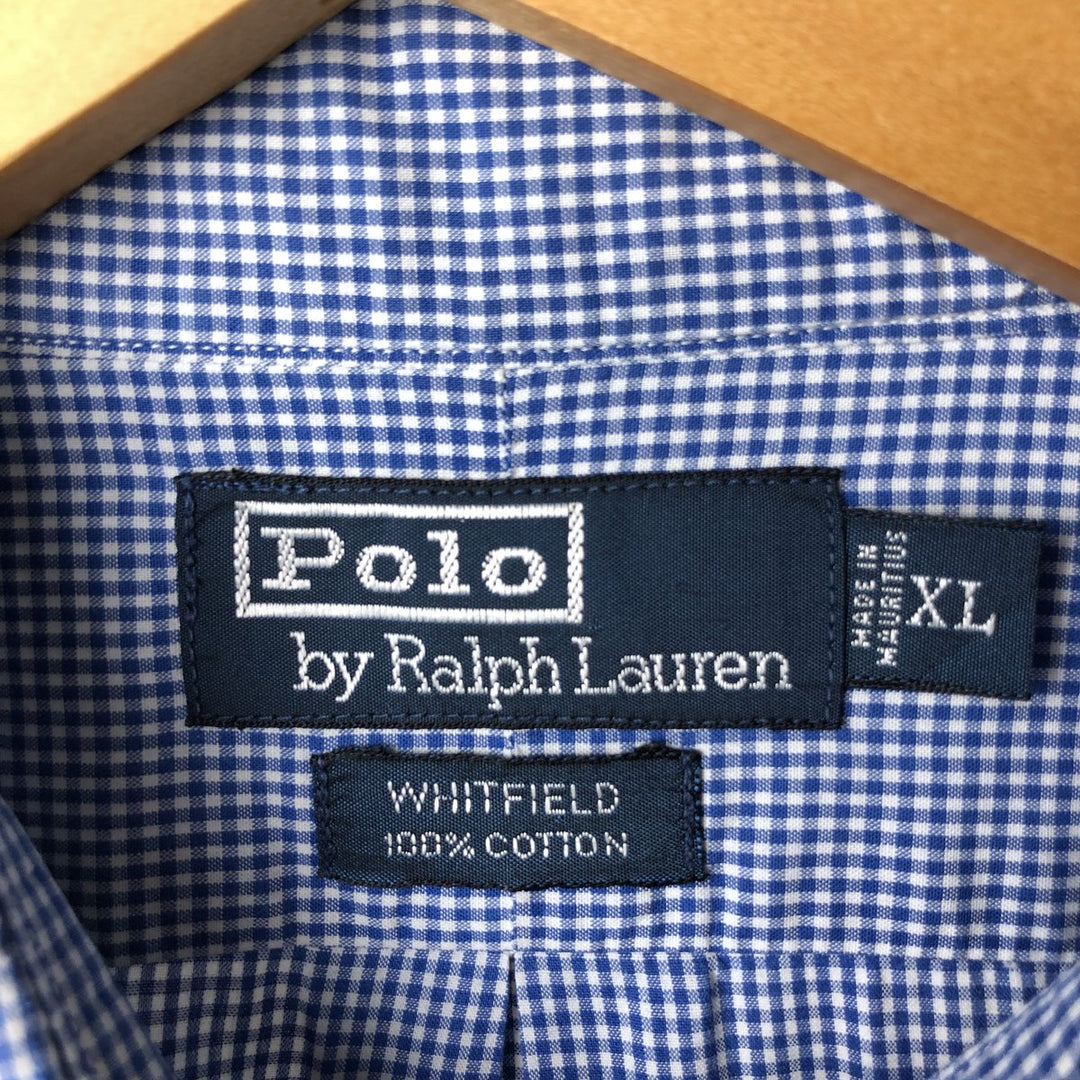 Ralph Lauren POLO by Ralph Lauren gingham check long-sleeved cotton check shirt, men's size XL cotton blue type Vintage Second Hand
