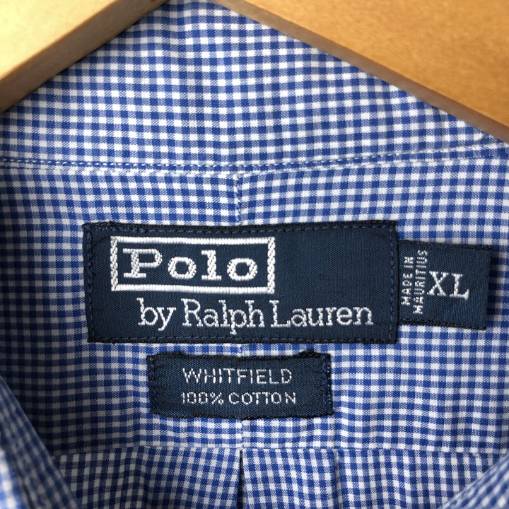 Ralph Lauren POLO by Ralph Lauren gingham check long-sleeved cotton check shirt, men's size XL cotton blue type Vintage Second Hand
