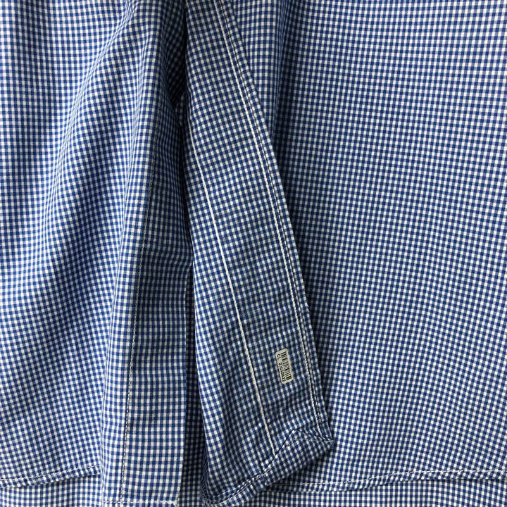 Ralph Lauren POLO by Ralph Lauren gingham check long-sleeved cotton check shirt, men's size XL cotton blue type Vintage Second Hand