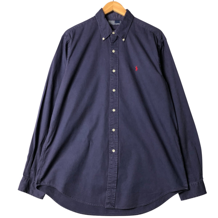 Ralph Lauren POLO by Ralph Lauren long sleeve button down shirt, men's XL size cotton Navy blue Vintage Second Hand