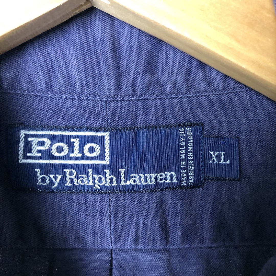 Ralph Lauren POLO by Ralph Lauren long sleeve button down shirt, men's XL size cotton Navy blue Vintage Second Hand