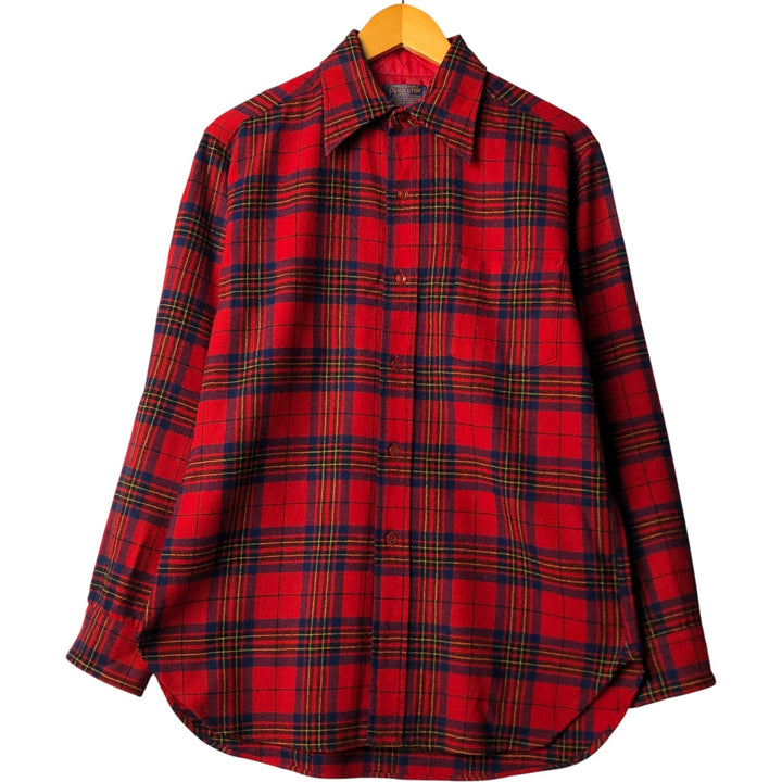 Vintage 1970'S Pendleton Check Pattern Wool Shirt, Made in USA, Men's Size Medium, Long Sleeve wool red type Vintage Second Hand