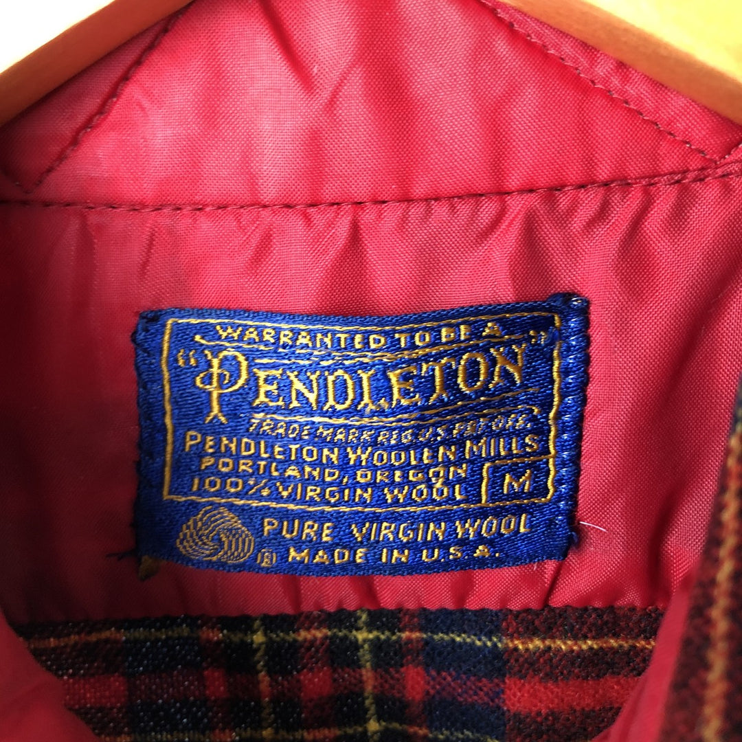 Vintage 1970'S Pendleton Check Pattern Wool Shirt, Made in USA, Men's Size Medium, Long Sleeve wool red type Vintage Second Hand