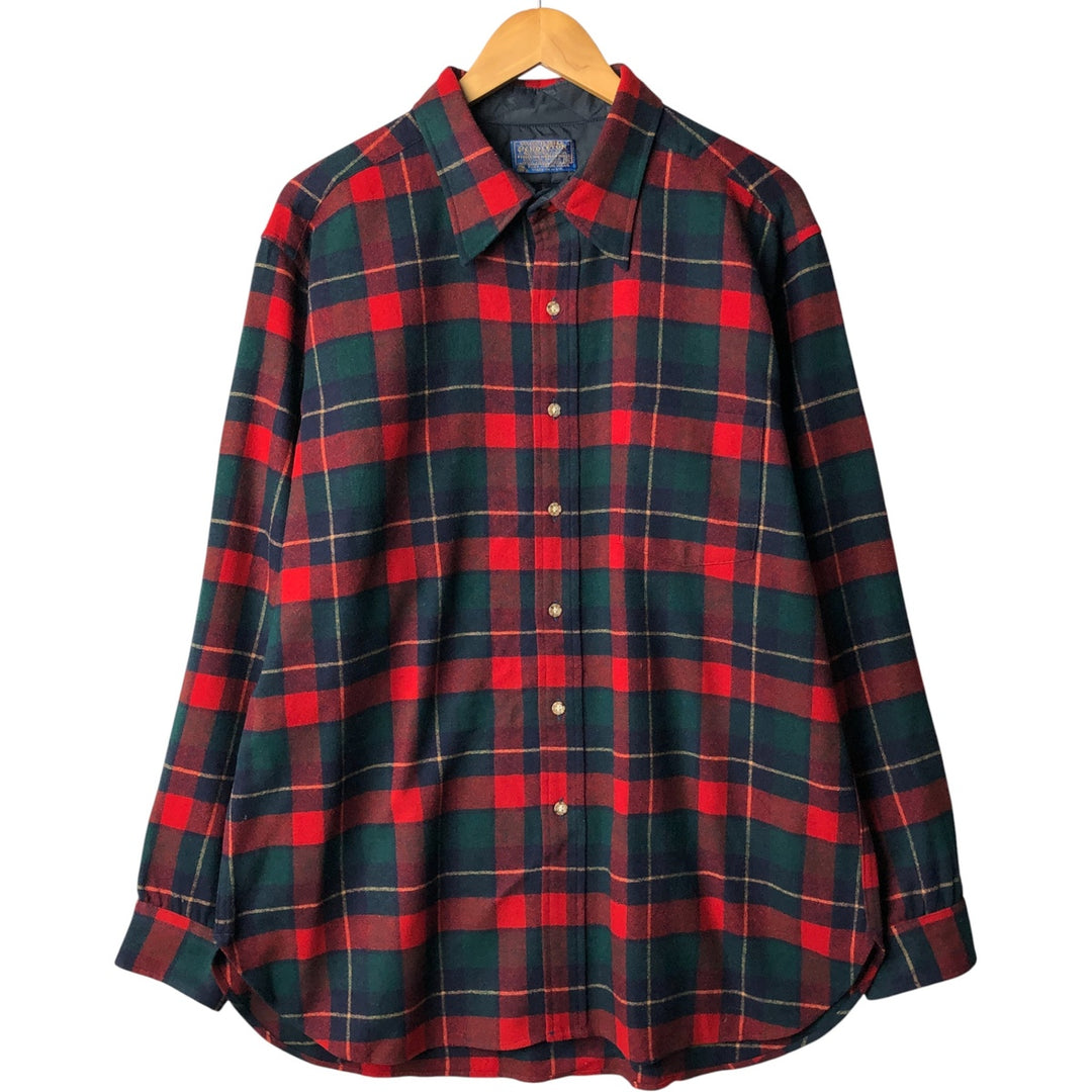 Vintage 70'S Pendleton Check Pattern Wool Shirt Made in USA Men's XL wool red type Vintage Second Hand