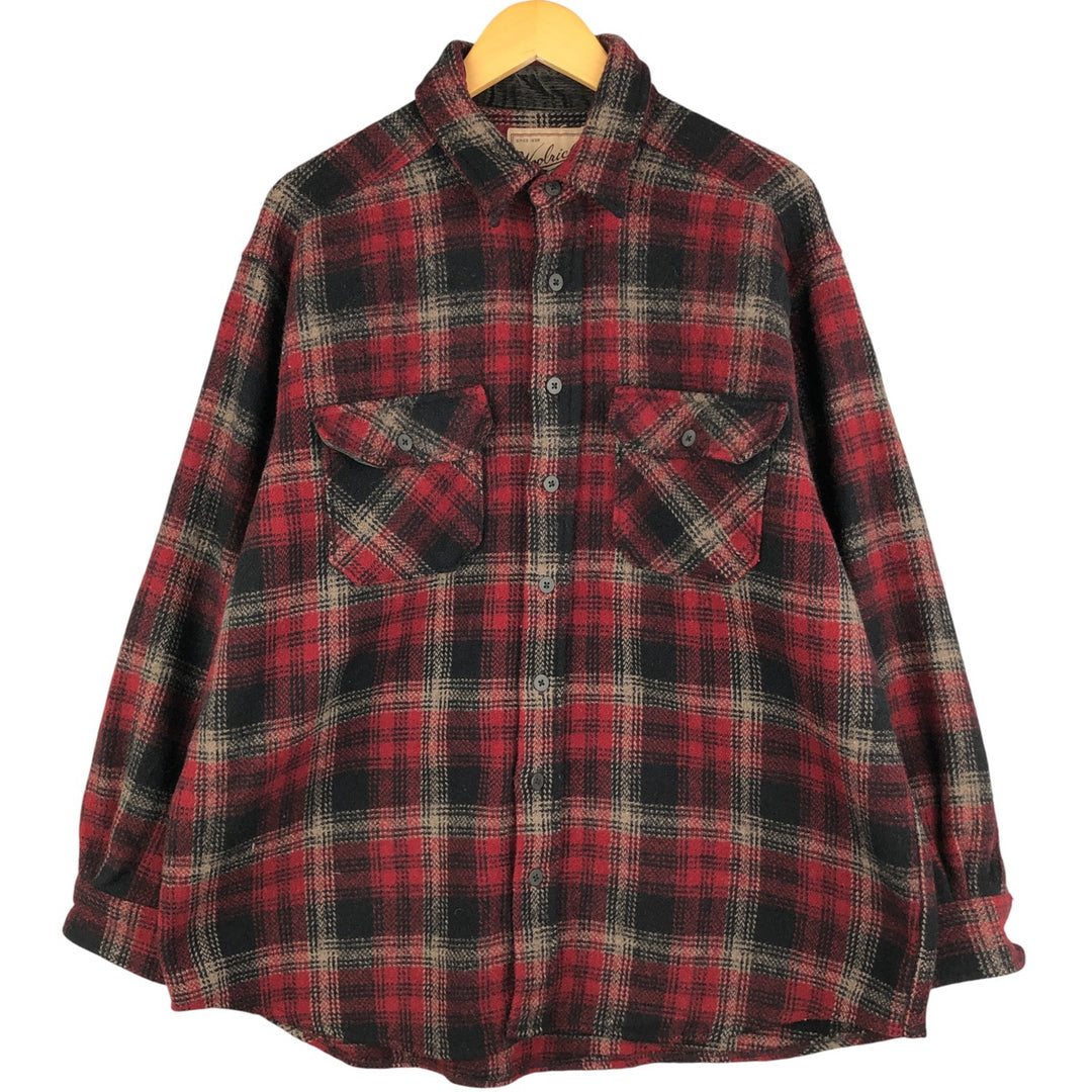 2000'S WOOLRICH Check Pattern Wool Shirt, Made in USA, Men's XL unclear red type Vintage Second Hand