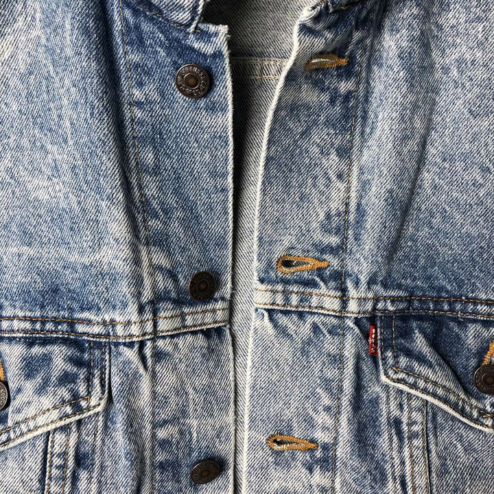 90'S Levi's 70507-0219 Chemical Wash Denim Jacket, Made in USA, Men's Size Medium, Vintage cotton blue type Vintage Second Hand