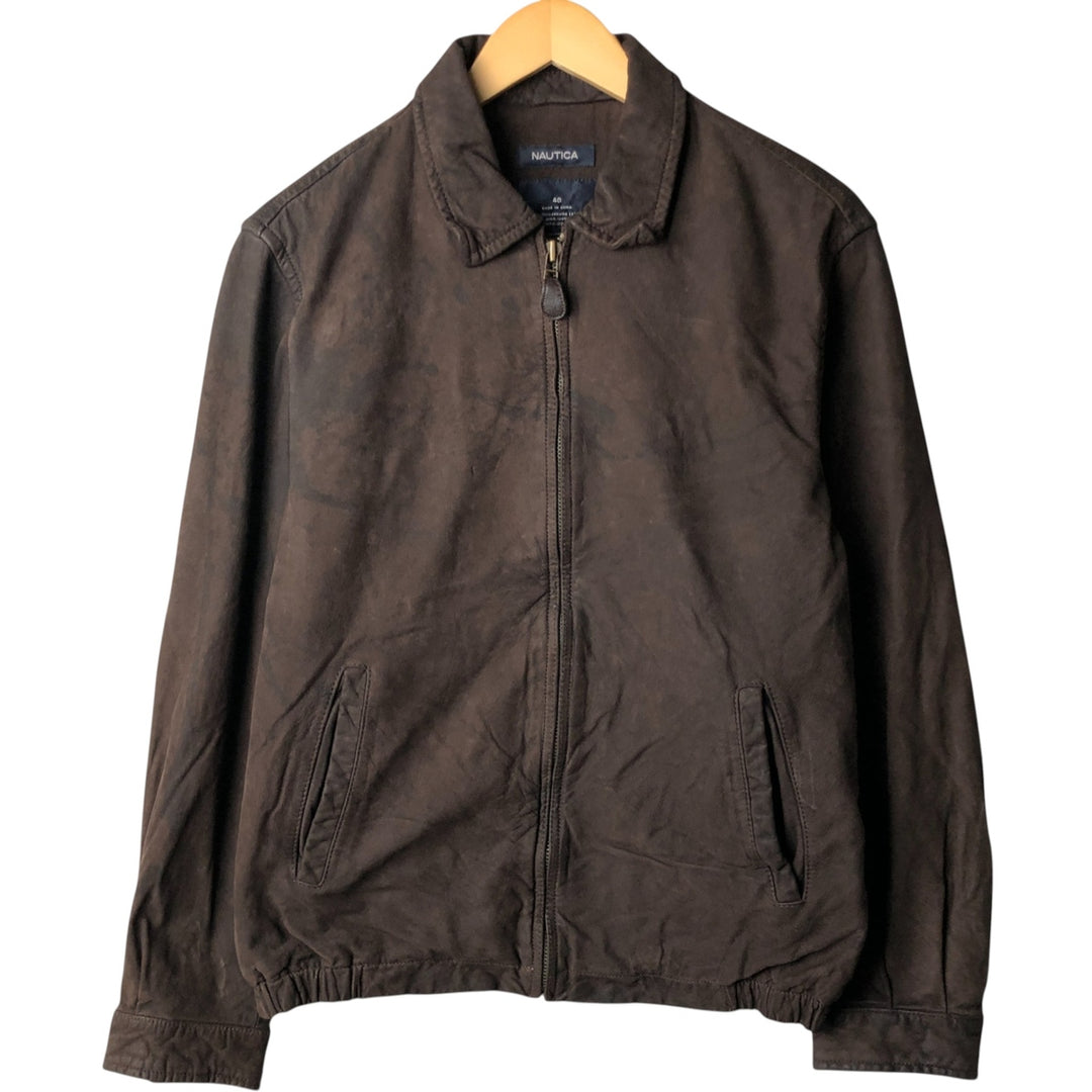 2000'S - NAUTICA Swing Top Leather Blouson, Men's Size M genuine leather brown type Vintage Second Hand