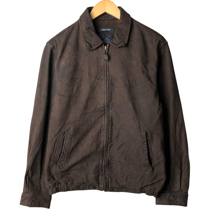 2000'S - NAUTICA Swing Top Leather Blouson, Men's Size M genuine leather brown type Vintage Second Hand