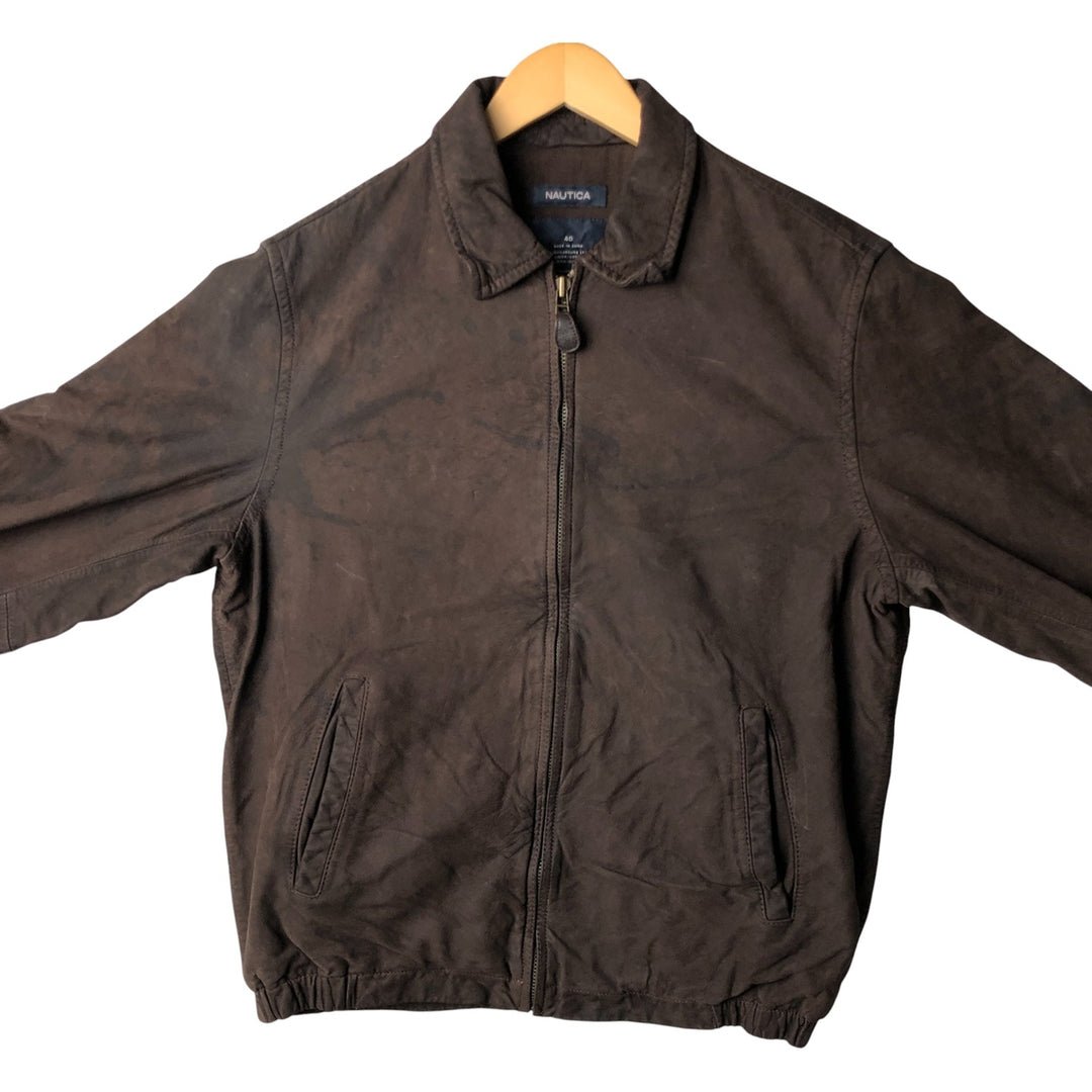 2000'S - NAUTICA Swing Top Leather Blouson, Men's Size M genuine leather brown type Vintage Second Hand