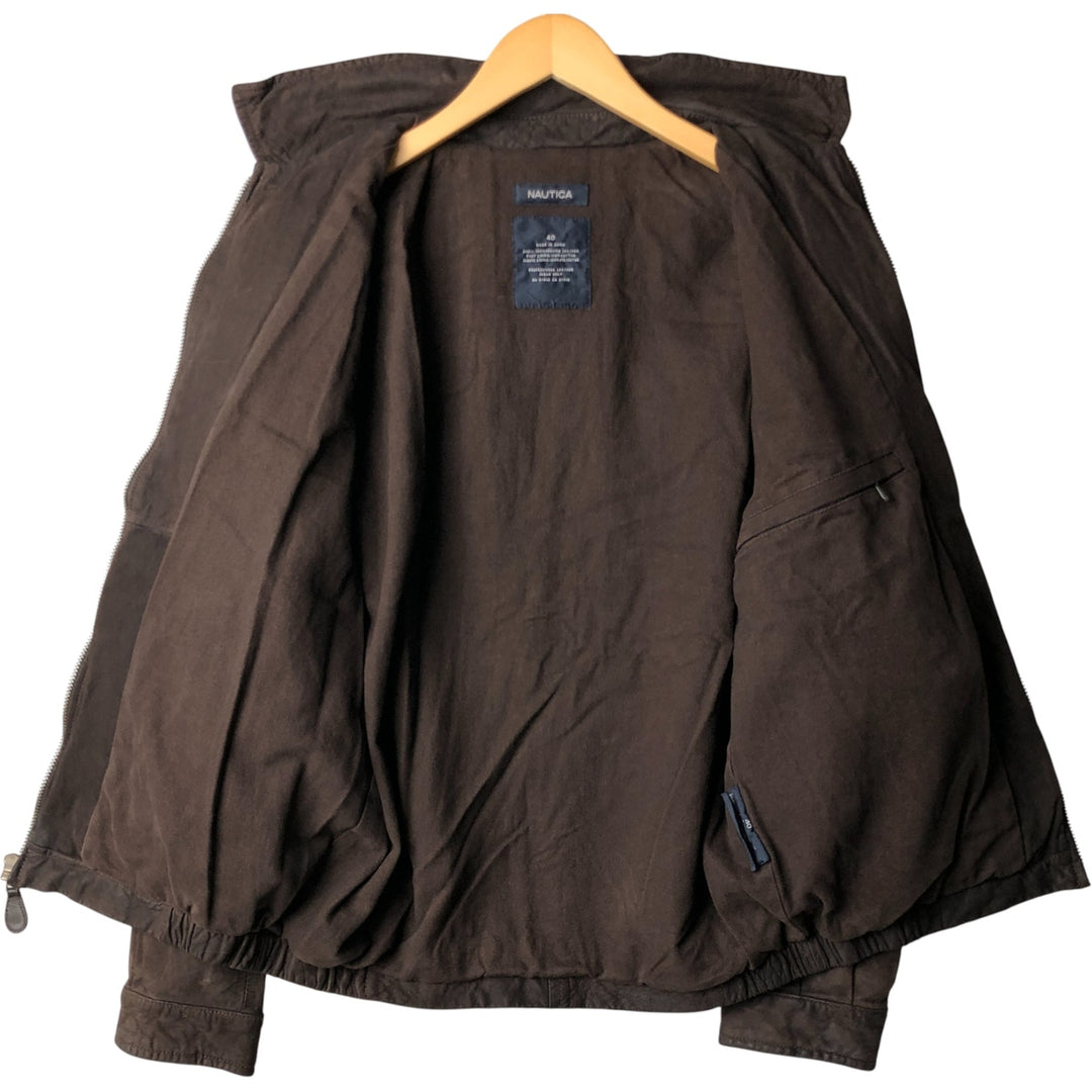 2000'S - NAUTICA Swing Top Leather Blouson, Men's Size M genuine leather brown type Vintage Second Hand